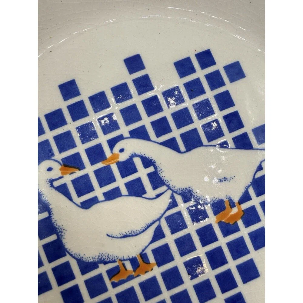 Vintage 80s 90s Mount Clemens Pottery Blue Geese Goose Pie Plate